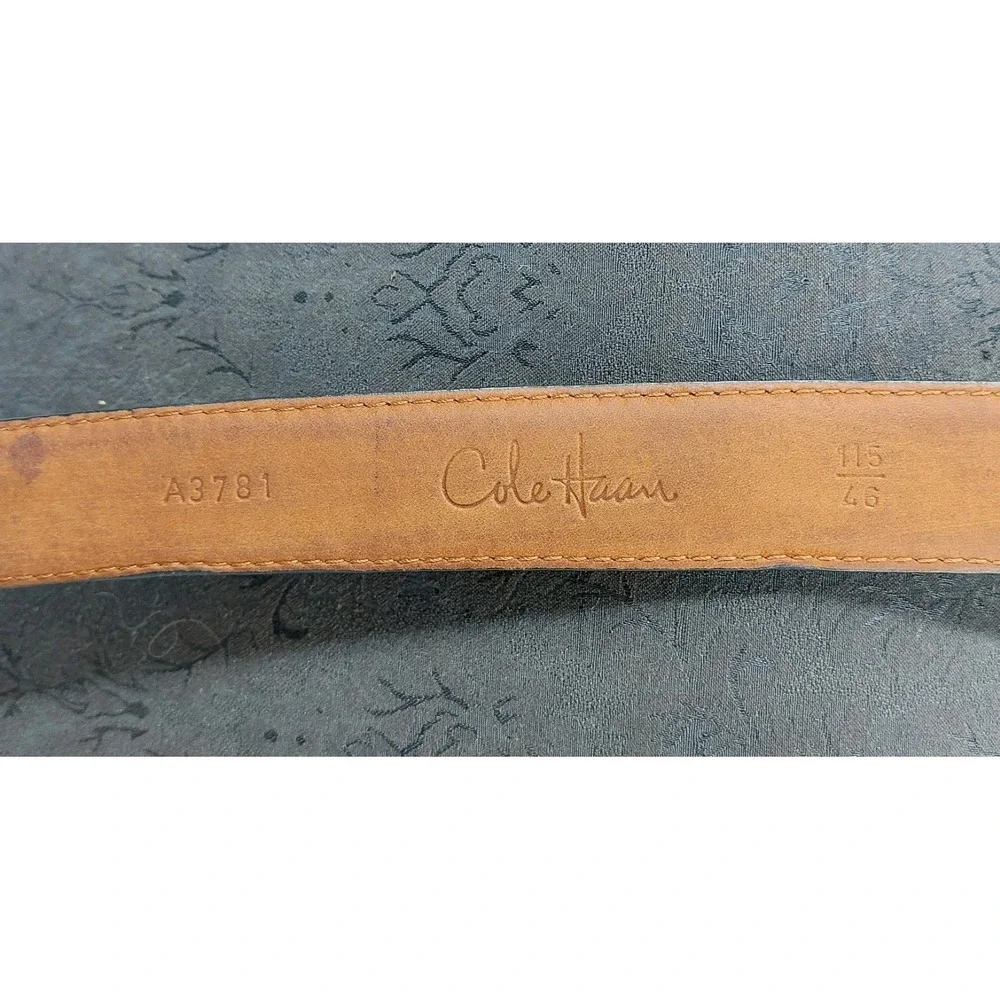 Cole Haan Embossed Italian Calfskin Dress Belt Mens Size 46‎ Solid Brass Buckle